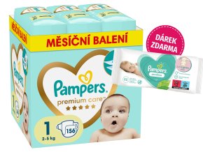 Pampers Premium Care 1 newborn 156 ks (2 5 kg) + taštička