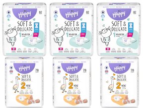 Bella Happy Soft & Delicate BigPack vel. 1 (2 5kg) 246 ks (3x82 ks) + Bella Happy Soft & Delicate BigPack vel. 2 (3 6 kg) 234 ks (3x78 ks) (2)