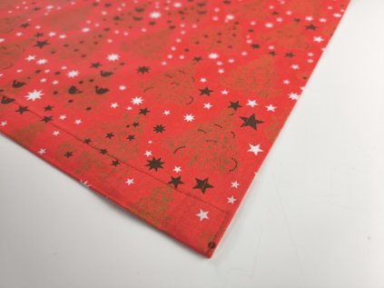 Ubrus- Napron  STROMKY zlaté na červené 40 cm x 140cm, 100% bavlna