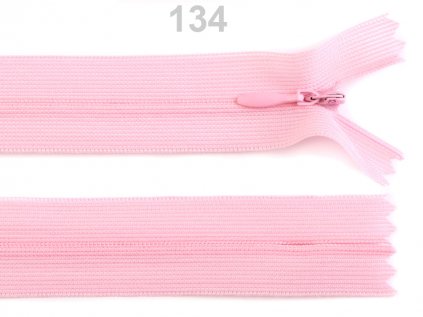 Spirálový zip skrytý šíře 3mm délka 50 cm b. 134 Gossamer pink  , podklad dederon
