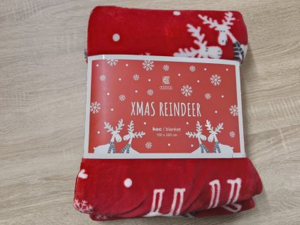 Vánoční deka XMAS REINDEER – červená, 200×150 cm, hřejivá deka se soby