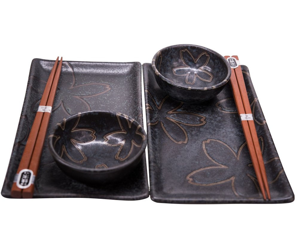 Sushi set s květinovým motivem černý 6 ks 1