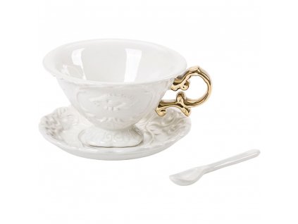 Šálek na čaj s podšálkem a lžičkou I-WARES Seletti zlatý