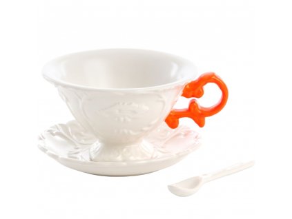 Šálek na čaj s podšálkem a lžičkou I-WARES Seletti oranžový