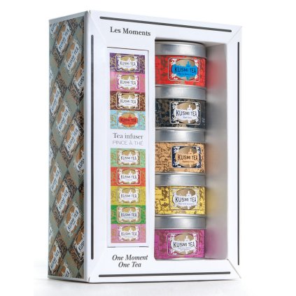 Dárkové balení sypaných čajů Moments Teas Gift Pack Kusmi Tea 5 x 25 g + ZDARMA sítko na čaj