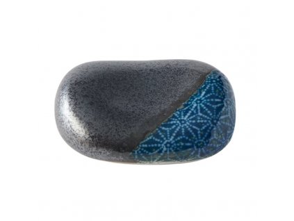 Oblázek na odložení hůlek PEBBLE BLACK 4,5 cm, černá/modrá, keramika, MIJ