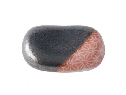 Oblázek na odložení hůlek PEBBLE BLACK 4,5 cm, černá/oranžová, keramika, MIJ