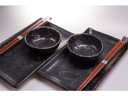Sushi set s květinovým motivem černý 6 ks