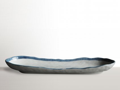 Oválný talíř na sushi s modrým okrajem 33 x 10 cm