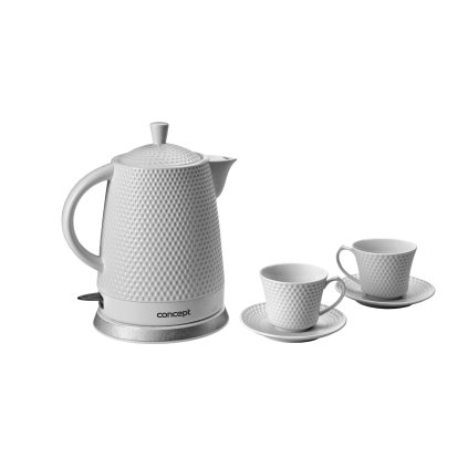 Rychlovarná konvice keramická 1,5 l se dvěma šálky a podšálky Concept 1