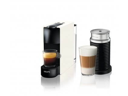 Kávovar na kapsle KRUPS Essenza Mini White & Aeroccino + 14 nespresso kapslí ZDARMA