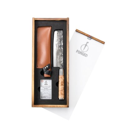 Japonský nůž na zeleninu Forged VG10 17,5 cm s koženým pouzdrem