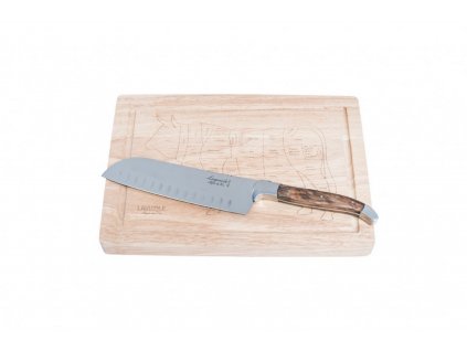 Santoku nůž s prkénkem Laguiole Luxury 17 cm olive