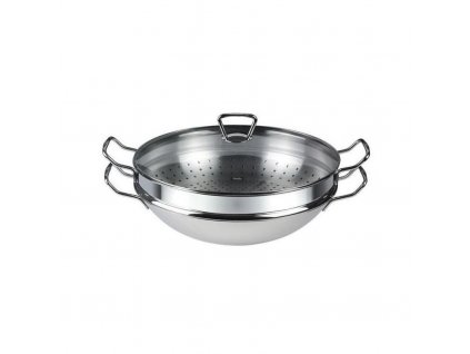 Wok pánev s poklicí Nanjing Fissler + napařovací vložkou 35 cm