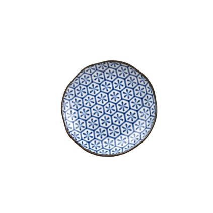 Mělký talíř Hexagon Flower Indigo Ikat 23 cm MIJ