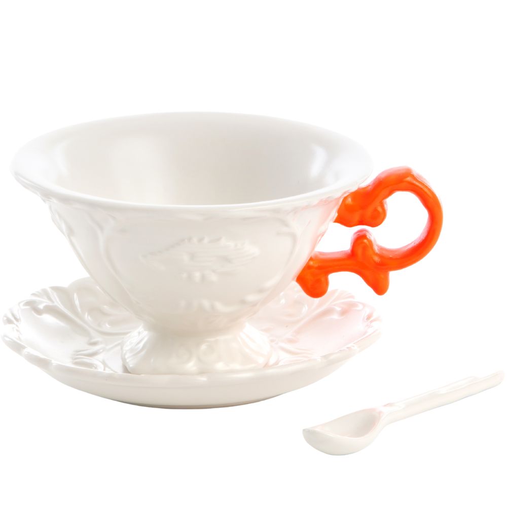 Šálek na čaj s podšálkem a lžičkou I-WARES Seletti oranžový