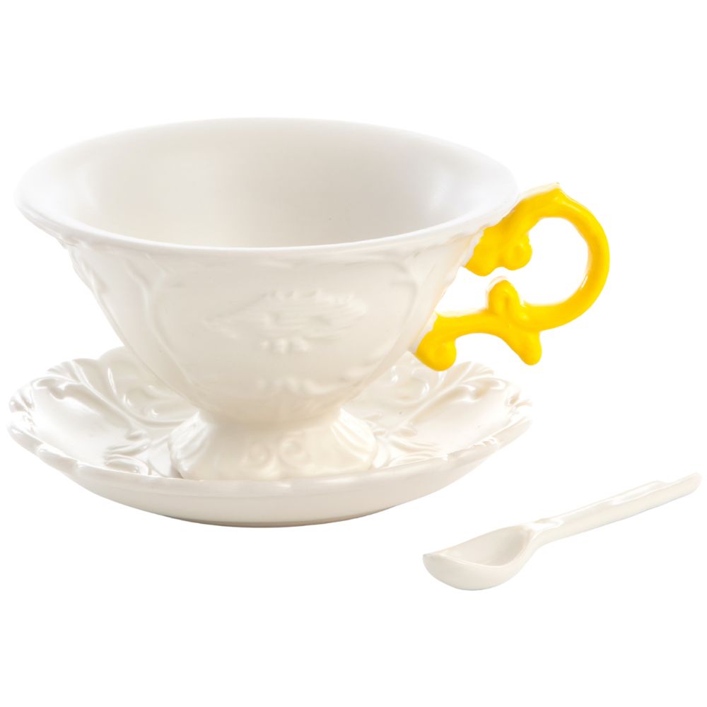 Šálek na čaj s podšálkem a lžičkou I-WARES Seletti žlutý