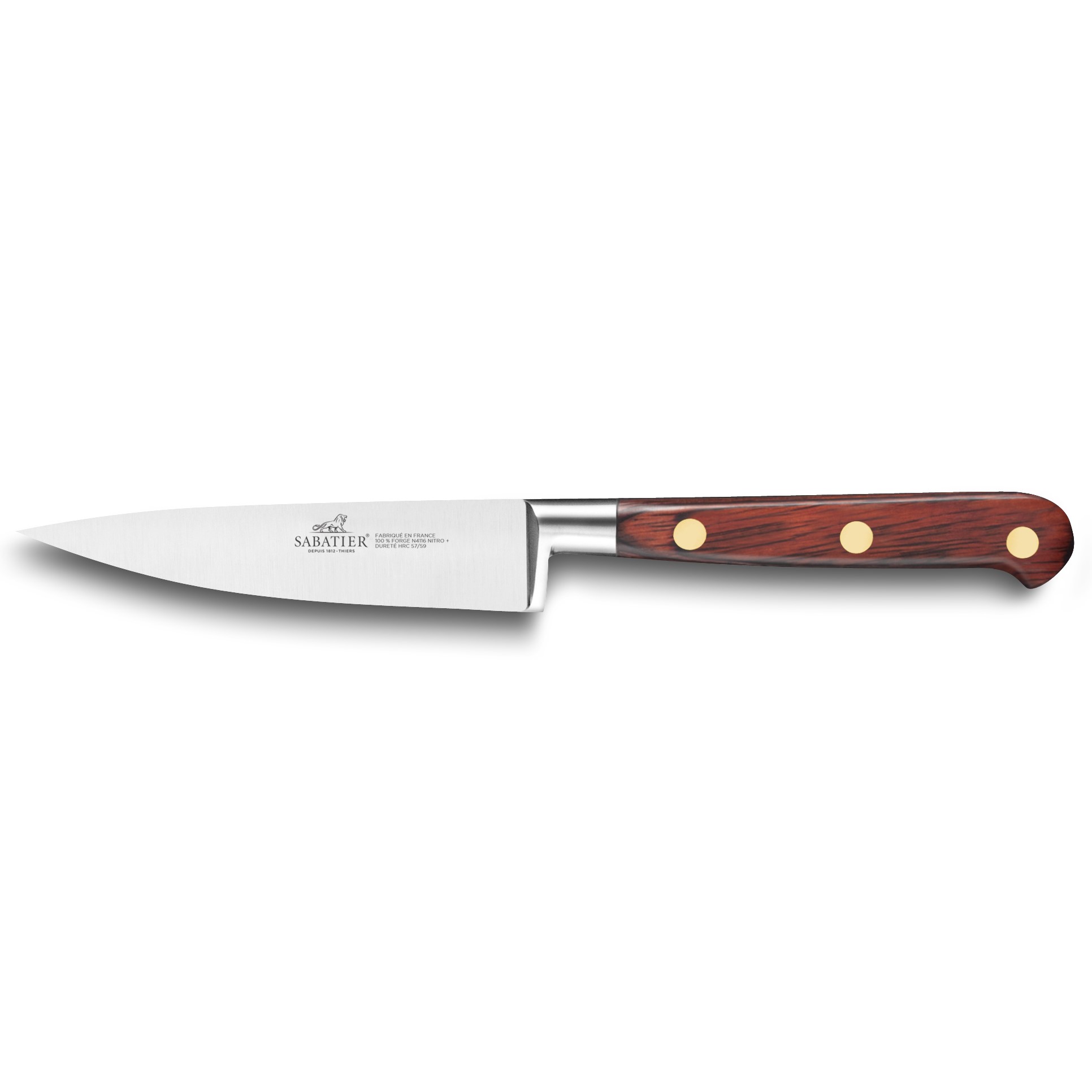 Ořezávací nůž SAVEUR 10 cm, mosazné nýty, hnědá, Lion Sabatier