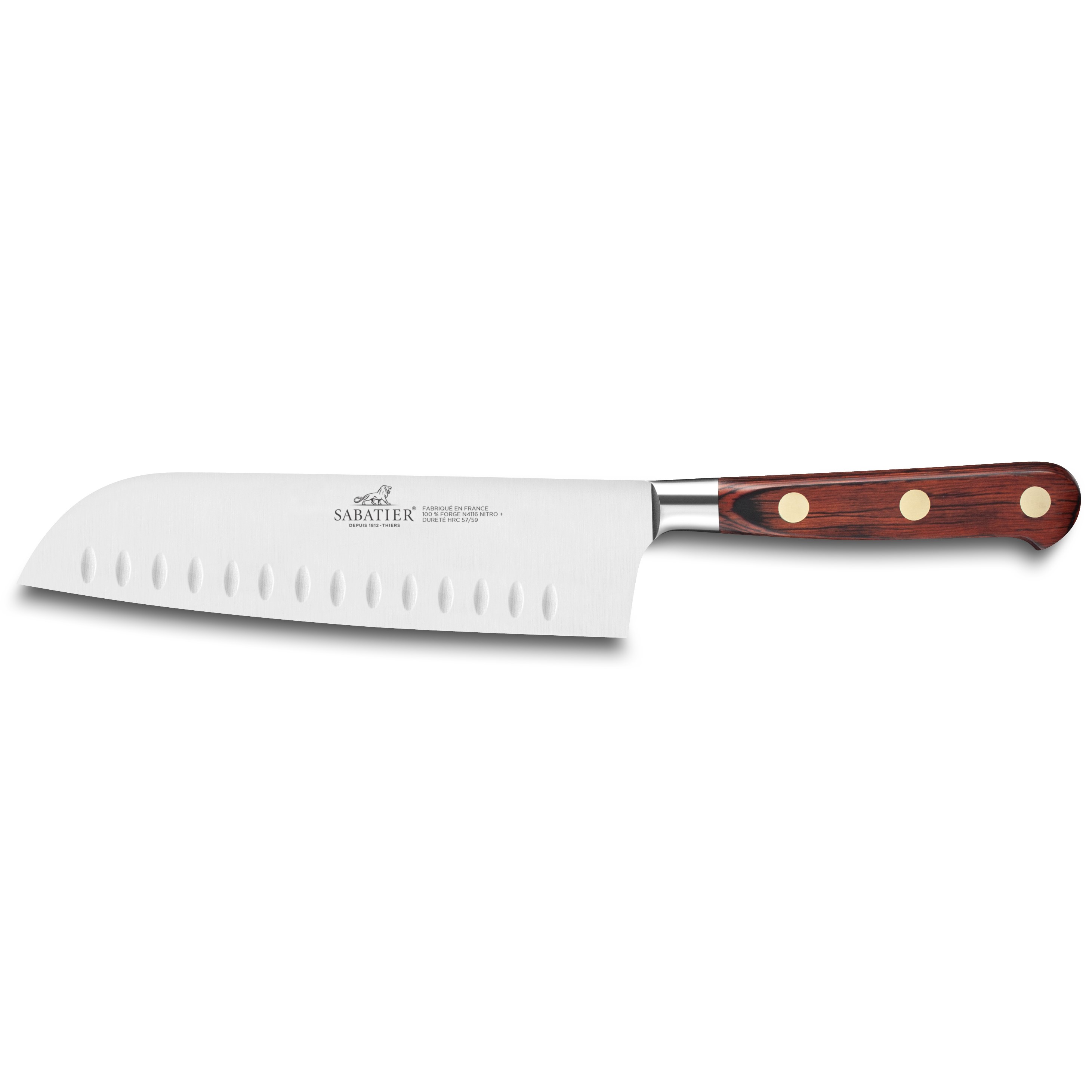 Santoku nůž SAVEUR 18 cm, mosazné nýty, hnědá, Lion Sabatier