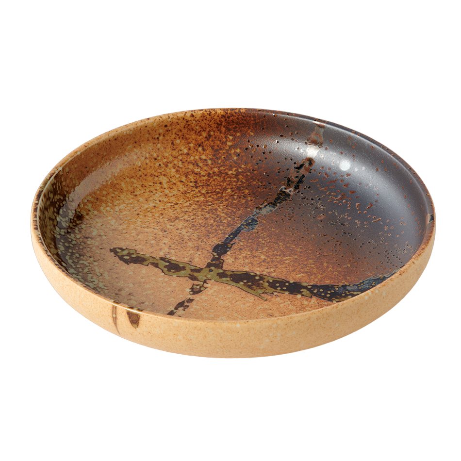 Jídelní talíř WABI SABI 22 cm, hnědá, vysoký okraj, keramika, MIJ