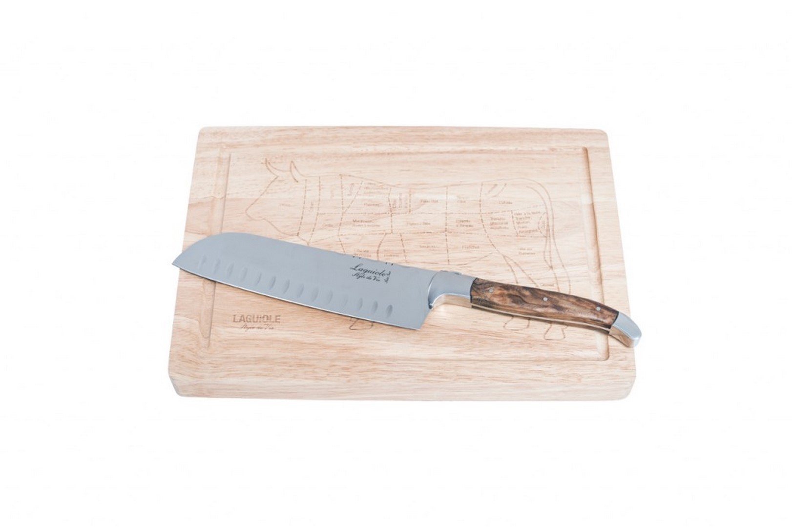 Santoku nůž s prkénkem Laguiole Luxury 17 cm olive