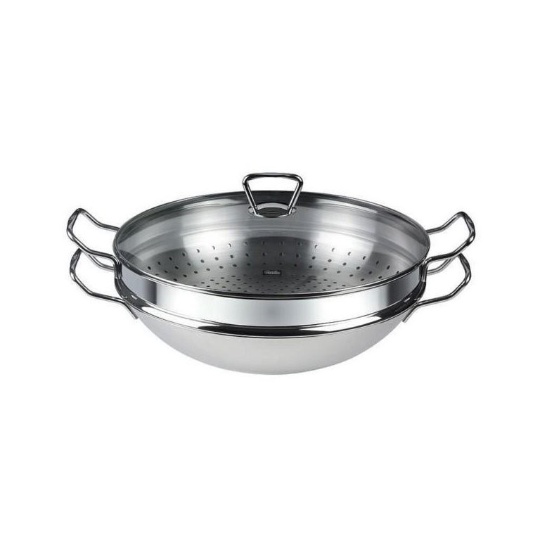 Wok pánev s poklicí Nanjing Fissler + napařovací vložkou 35 cm