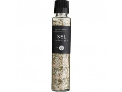 Soľ s bazalkou, cesnakom a petržlenovou vňaťou 250 g, s mlynčekom, Lie Gourmet