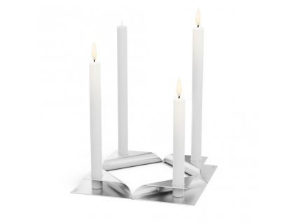 Svícen na kónickou svíčku SQUARE CANDLE , sada 4 ks, nerezová oceľ, Höfats