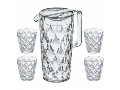 Džbán a poháre na vodu CRYSTAL v sade, 4 ks, 250 ml/ 1,6 l, Koziol