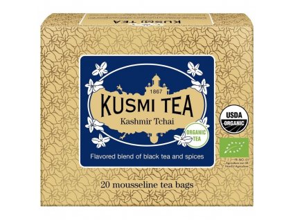 Čierny čaj KASHMIR TCHAI, 20 vrecúšok mušelínového čaju, Kusmi Tea