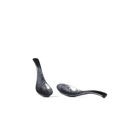 Čierna lyžica so striebornými špirálkami 14 cm