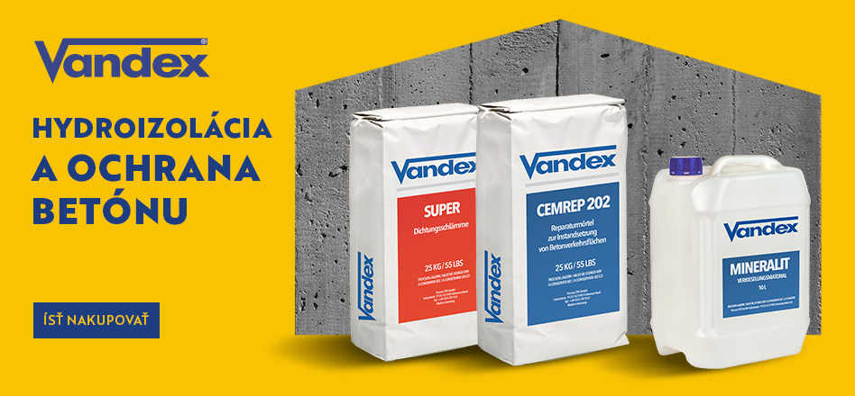 Vandex, to sú ucelené systémové riešenie pre hydroizoláciu betónových konštrukcií a hydroizolačnú sanáciu stavieb.