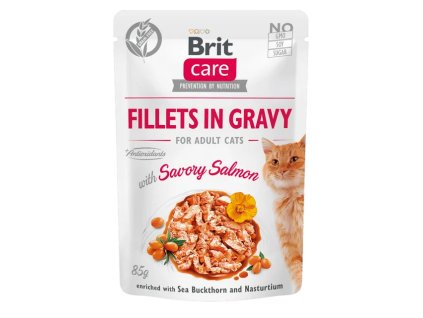 brit care cat fillets in gravy with savory salmon 85g