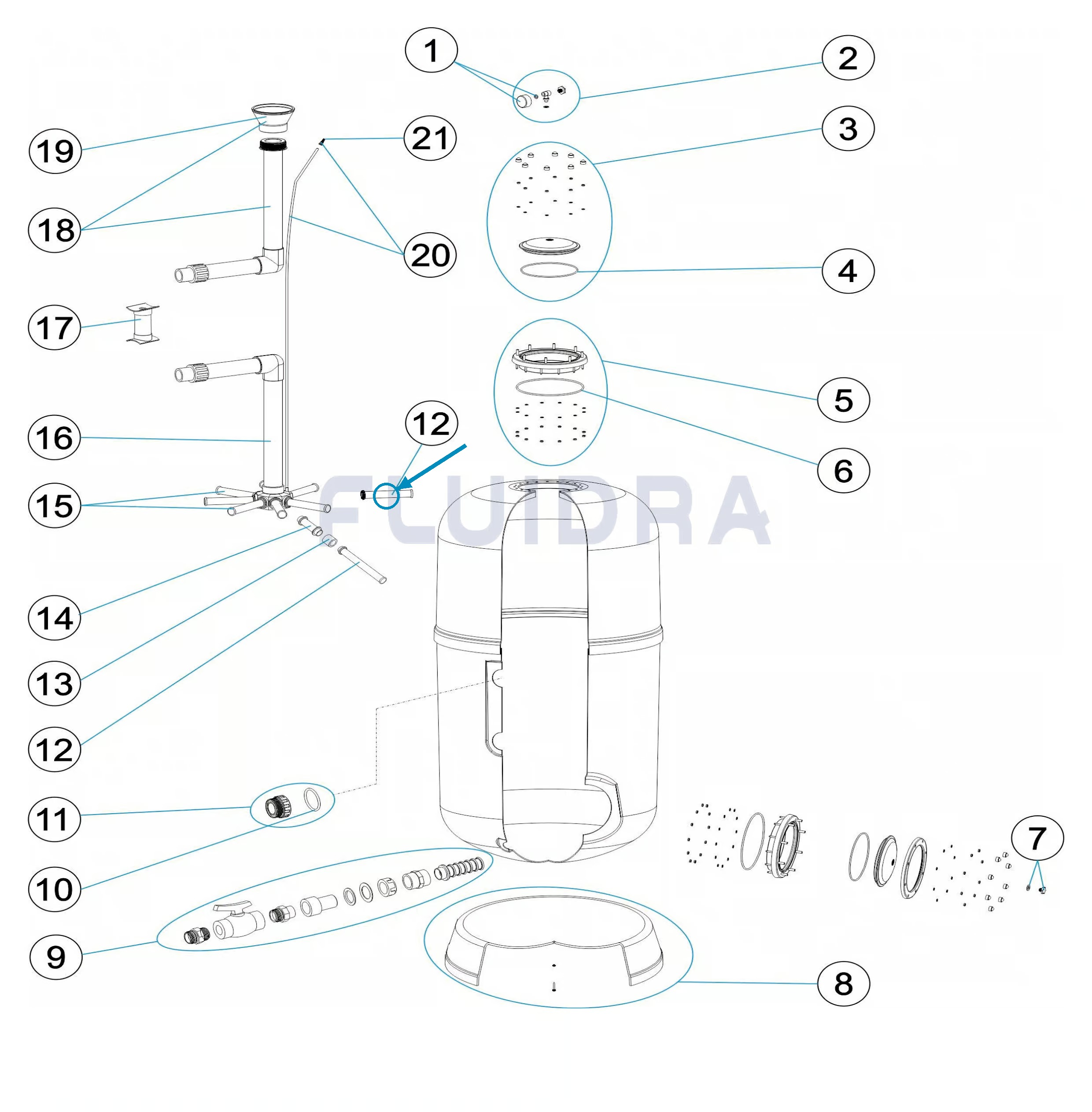 Sběrač filtrace Nilo / Lisboa 220 mm, závit 1″ – 2 ks – pozice 12