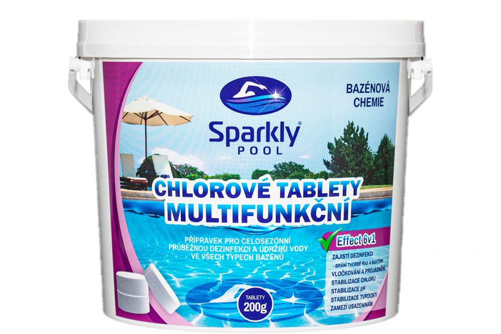 SparklyPool Sparkly POOL Chlorové tablety do bazénu 6v1 multifunkční 200g 5 kg