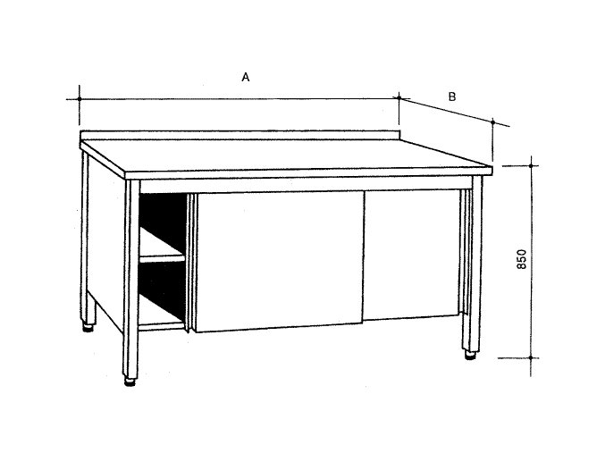 Nerezový uzavřený stůl s posuvnými dvířky