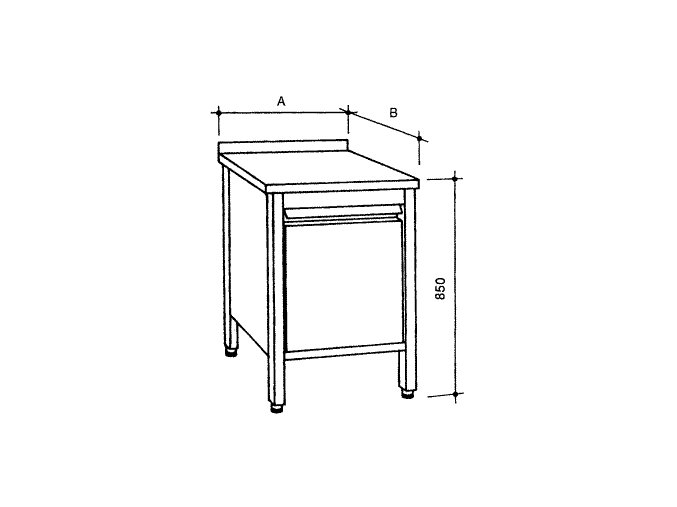 Nerezový uzavřený stůl s křídlovými dvířky