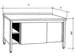 Nerezový uzavřený stůl s posuvnými dvířky