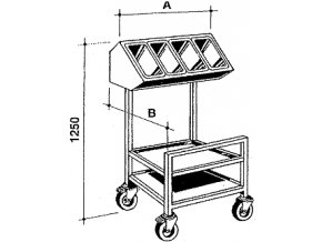 Zásobník taců a příborů, pojízdný, šířka 750 mm, hloubka 600 mm