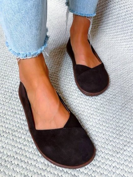 KOŽENÉ BALERINY S KULATOU ŠPIČKOU ČERNÉ