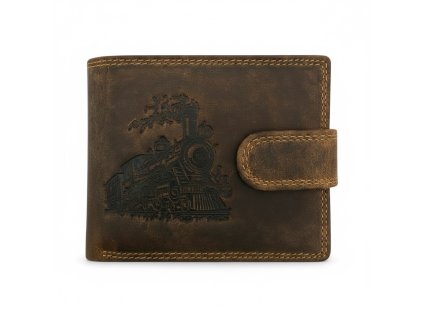 Pánská pravá kožená peněženka – 3D motiv parní lokomotivy