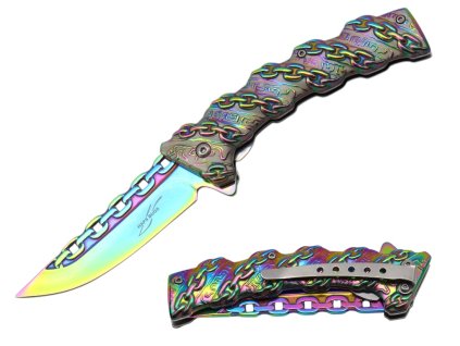 Zavírací celokovový nůž Rainbow s řetězovým vzorem