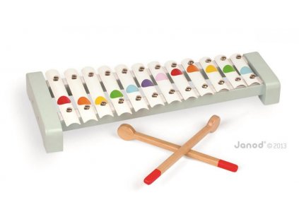 Janod Drevený hudobný nástroj kovový xylofón pre deti Confetti