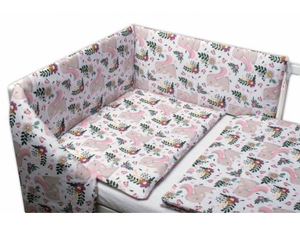 3-dielna sada - mantinel s obliečkami Zajačik na lúke - ružová, biela, 120x90 cm