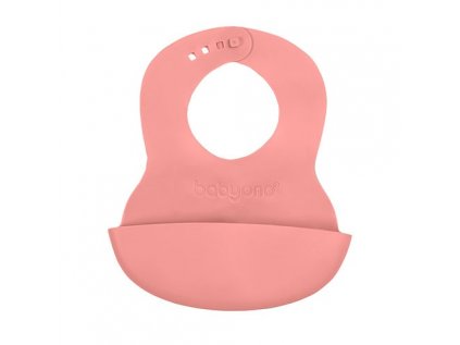 BABYONO Podbradník mäkký plastový s vreckom bez BPA pink 6m+