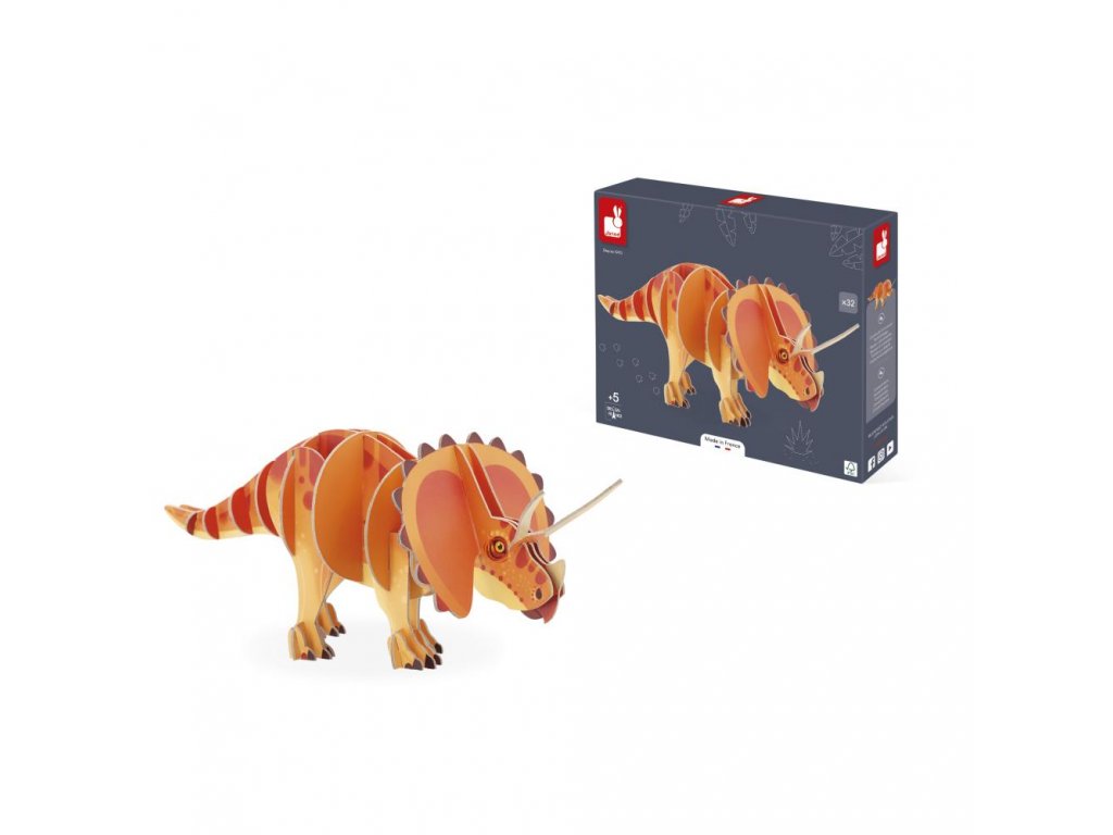 Požičovňa hračiek - Janod Drevené 3D puzzle Dinosaurus Triceratops Dino 32 ks