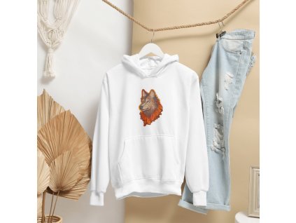mikina hoodie vlk bílá