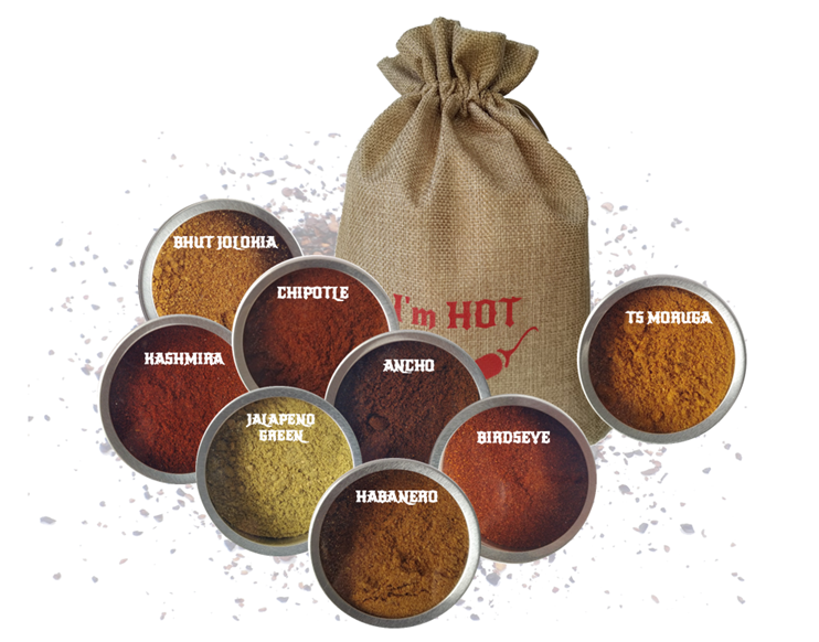 Kolekce 8 druhů mletého chilli