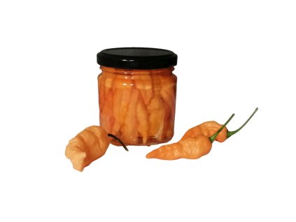 Nakládané chilli Bhut Jolokia Peach ve sladkokyselém nálevu