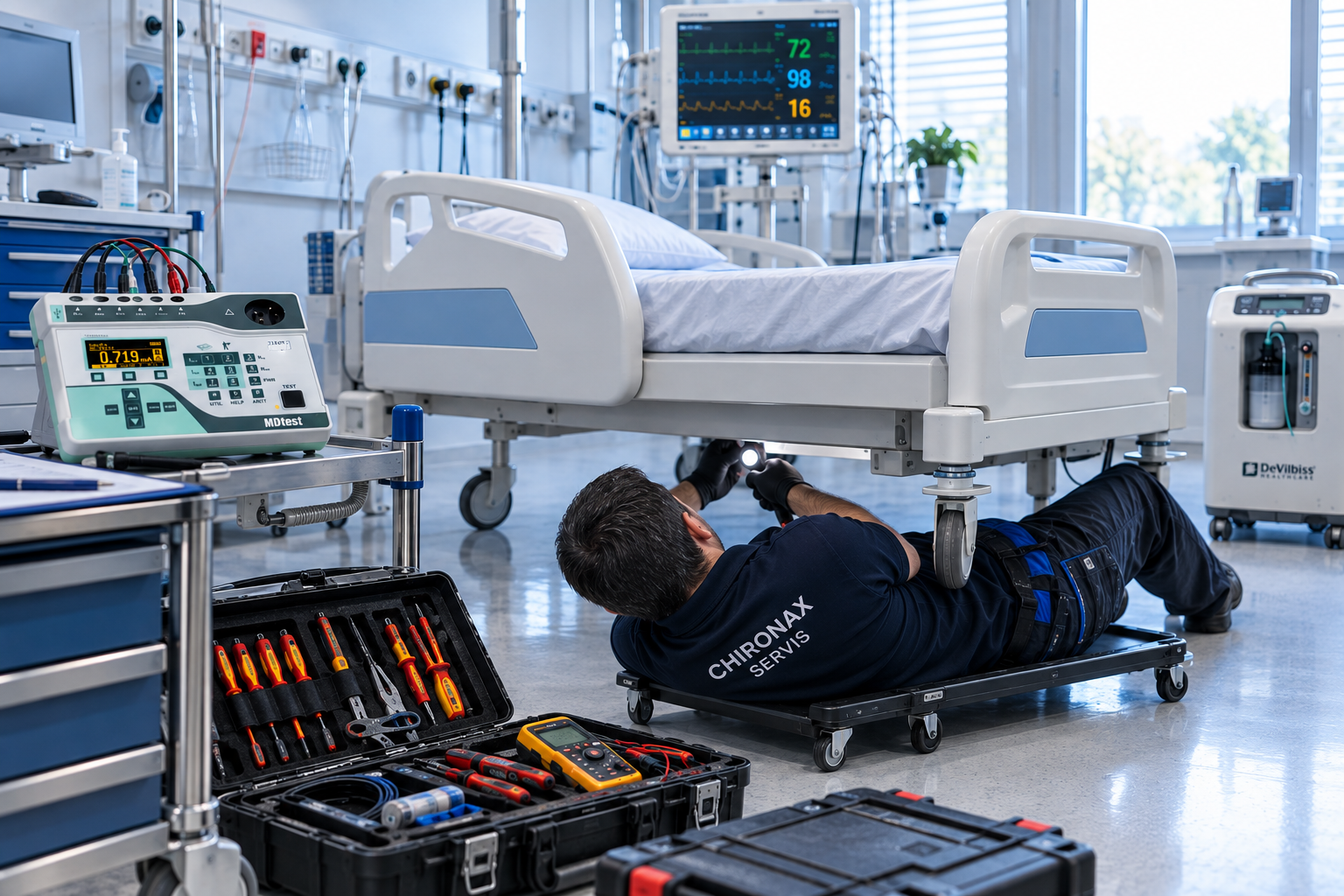 Servis zdravotnického lůžka technikem Chironax